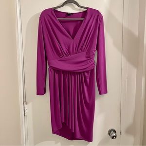 Express Draped V-Neck Strong Shoulder Mini Dress